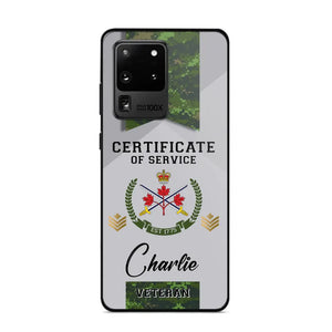 Personalized Canadian Veteran Logo Custom Name & Rank Gold Phonecase Printed AHHN241185