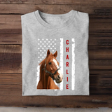 Personalized Upload Your Horse Photo US Flag Horse Lovers Gift T-shirt Printed VQ241238