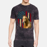 Personalized Upload Your Horse Photo US Flag Mineral Wash T-shirt Printed VQ241253