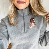 Personalized Upload Your Horse Photo Horse Art Embroidered Stand Collar Zipper Sweatshirt 2D Printed HN241262