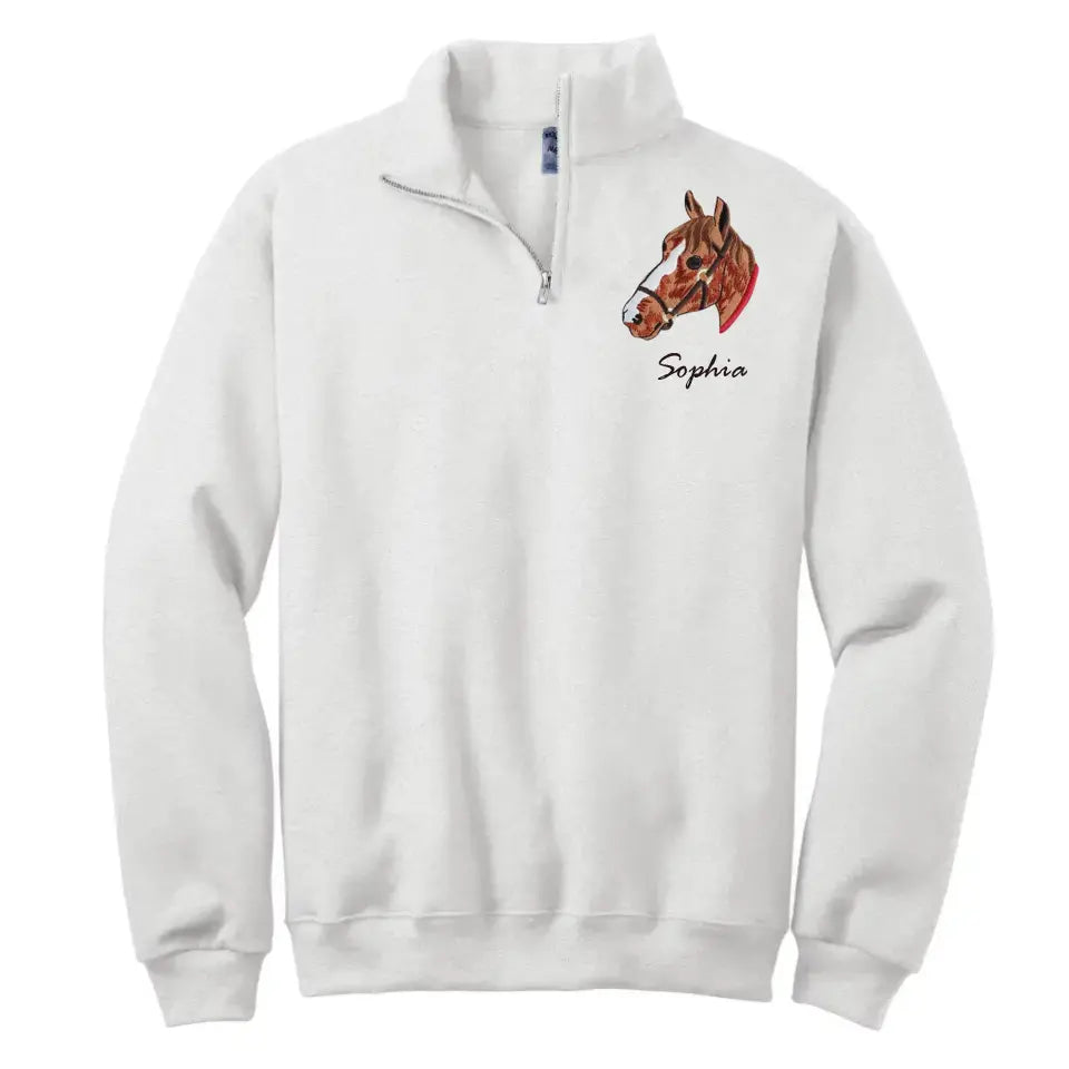 Personalized Upload Your Horse Photo Horse Art Embroidered Stand Collar Zipper Sweatshirt 2D Printed HN241262