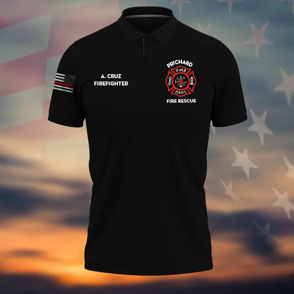 Personalized US Firefighter Flag Custom Name & Polo Shirt 2D Printed QTKH241264