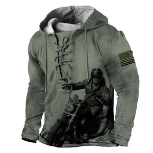 Personalized Upload Your Photo US Motorbiker Lace-up Long Sleeves Hoodie 3D Printed HN241338