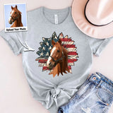 Personalized Upload Your Horse Photo Sunflower US Flag T-shirt Printed HN241358