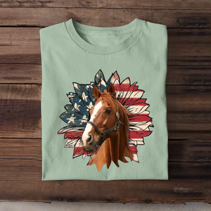 Personalized Upload Your Horse Photo Sunflower US Flag T-shirt Printed HN241358