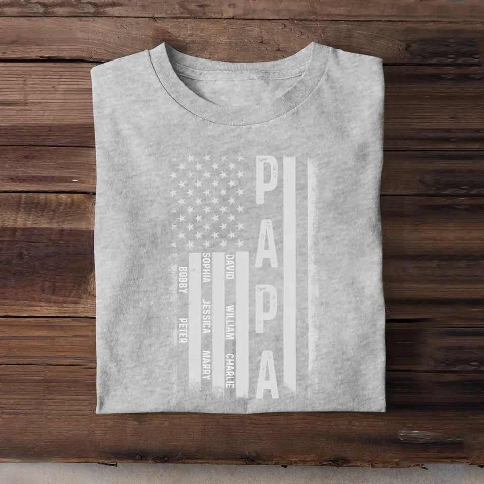 Personalized Papa US Flag & Kid Names Gift For Dad  Happy Father's Day T-shirt Printed HN241363