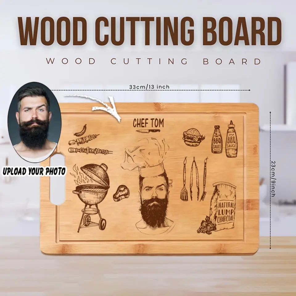 Personalized Upload Your Photo Cooking Chef Wood Cutting Board Printed QTHN241382