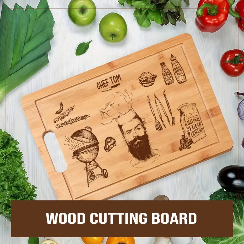 Personalized Upload Your Photo Cooking Chef Wood Cutting Board Printed QTHN241382