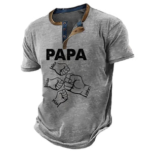 Personalized Papa Hands With Kid Names Happy Father's Day Lapel Button Men's Short Sleeves Neck Short Sleeve Button T shirt Printed VQ241418