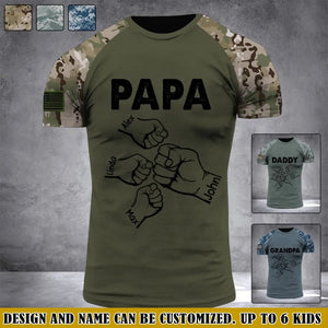 Personalized Papa Grandkids Hands & Kid Names 3D T-shirt Printed VQ241439