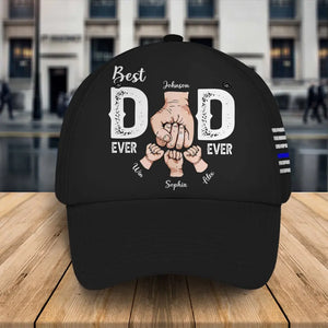 Personalized US Police Father Best Dad Ever Dad Hands & Kid Names Gift For Him For Fathers Black Cap 2D Printed QTHN241465