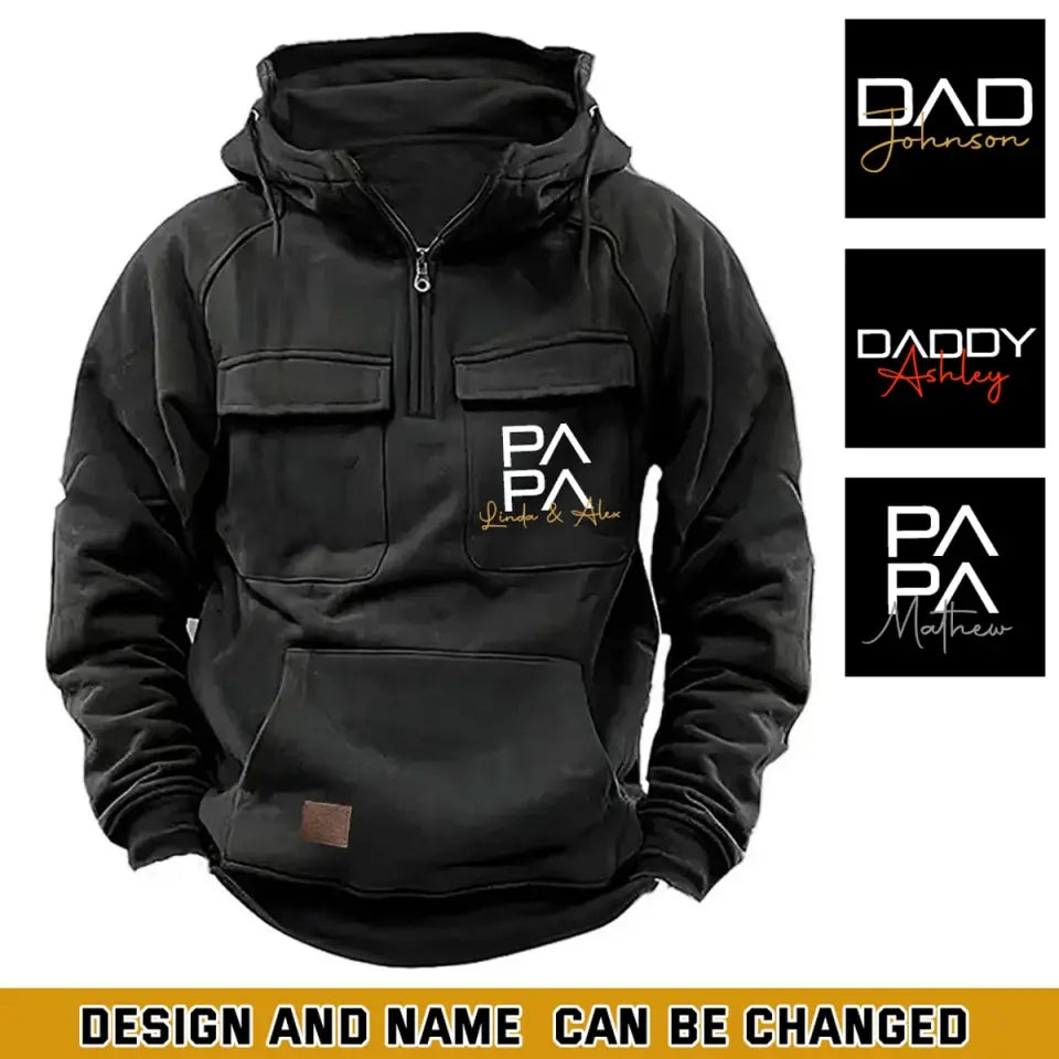 Personalized Papa Daddy Custom Name Happy Father's Day Gift For Him For Fathers American Retro Hooded Sweatshirt Printed VQ241503