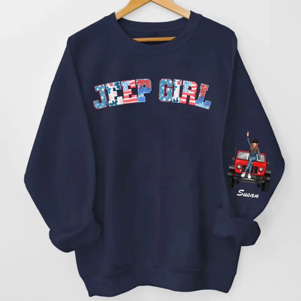 Personalized US Jeep Girl Custom Name Independence Day 4th July Sweatshirt Printed VQ241538