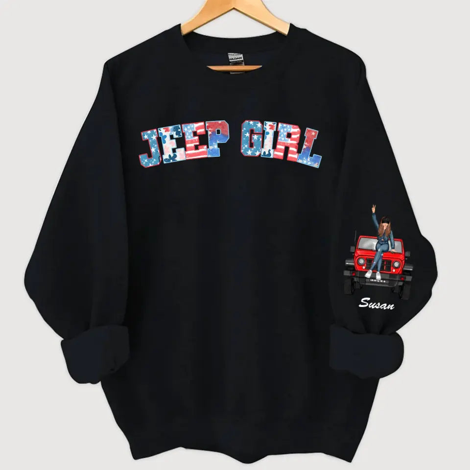 Personalized US Jeep Girl Custom Name Independence Day 4th July Sweatshirt Printed VQ241538