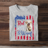 Personalized Upload Your Dog Photo Red White & Woof US Flag Independence Day 4th July Gift T-shirt Printed HN241567