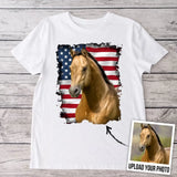 Personalized Upload Your Horse Photo US Flag T-shirt Printed LVA241574