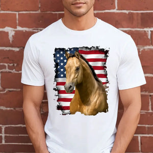 Personalized Upload Your Horse Photo US Flag T-shirt Printed LVA241574