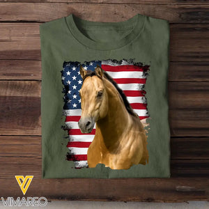 Personalized Upload Your Horse Photo US Flag T-shirt Printed LVA241574