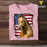 Personalized Upload Your Horse Photo US Flag T-shirt Printed LVA241574