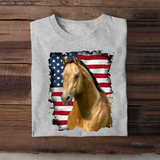 Personalized Upload Your Horse Photo US Flag T-shirt Printed LVA241574