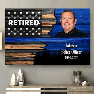 Personalized Upload Your Photo Retired US Police Officer US Flag Canvas Printed HN241290