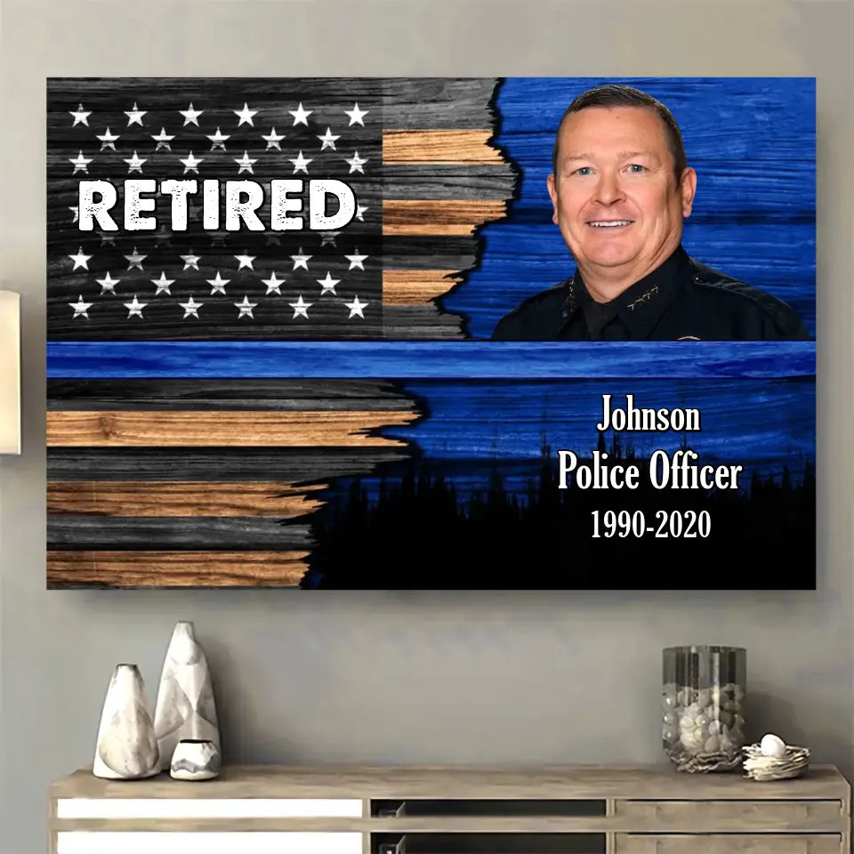 Personalized Upload Your Photo Retired US Police Officer US Flag Canvas Printed HN241290