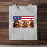 Personalized Upload Your Photo Horse & Dog US Flag Independence Day 4th July Gift T-shirt Printed HN241600