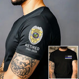 Personalized Retired US Police Badge & Service Time US Flag Blue Line T-shirt Printed KVH241740