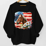 Personalized Upload Your Horse Photo Horse Flowers US Flag Horse Lovers Gift Sweatshirt Printed HN241738