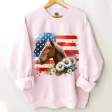 Personalized Upload Your Horse Photo Horse Flowers US Flag Horse Lovers Gift Sweatshirt Printed HN241738