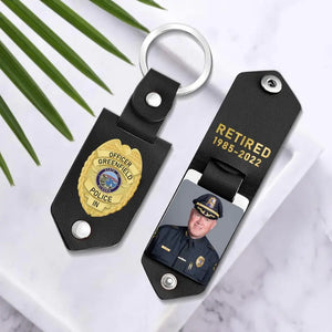 Personalized Upload Your Photo Retired Police Officer Police Badge Leather Keychain Printed KVH241752