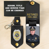 Personalized Upload Your Photo Retired Police Officer Police Badge Leather Keychain Printed KVH241752