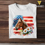 Personalized Upload Your Horse Photo Horse Flowers US Flag Horse Lovers Gift T-shirt Printed HN241760