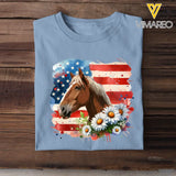 Personalized Upload Your Horse Photo Horse Flowers US Flag Horse Lovers Gift T-shirt Printed HN241760