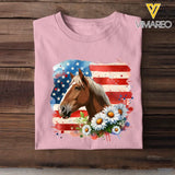 Personalized Upload Your Horse Photo Horse Flowers US Flag Horse Lovers Gift T-shirt Printed HN241760