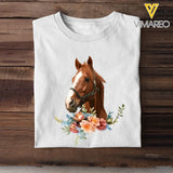 Personalized Upload Your Horse Photo Horse Flowers Horse Lovers Gift T-shirt Printed HN241764