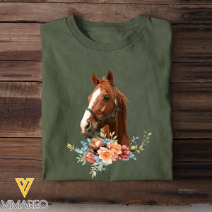 Personalized Upload Your Horse Photo Horse Flowers Horse Lovers Gift T-shirt Printed HN241764