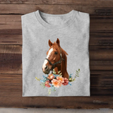 Personalized Upload Your Horse Photo Horse Flowers Horse Lovers Gift T-shirt Printed HN241764