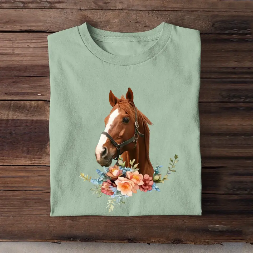 Personalized Upload Your Horse Photo Horse Flowers Horse Lovers Gift T-shirt Printed HN241764