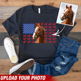 Personalized Upload Your Horse Photo Horse US Flag Horse Lovers Gift T-shirt Printed VQ24195