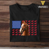 Personalized Upload Your Horse Photo Horse US Flag Horse Lovers Gift T-shirt Printed VQ24195