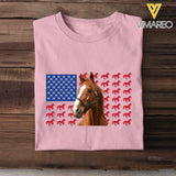 Personalized Upload Your Horse Photo Horse US Flag Horse Lovers Gift T-shirt Printed VQ24195