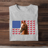 Personalized Upload Your Horse Photo Horse US Flag Horse Lovers Gift T-shirt Printed VQ24195