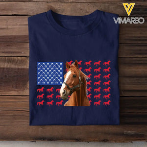 Personalized Upload Your Horse Photo Horse US Flag Horse Lovers Gift T-shirt Printed VQ24195