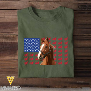 Personalized Upload Your Horse Photo Horse US Flag Horse Lovers Gift T-shirt Printed VQ24195