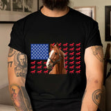 Personalized Upload Your Horse Photo Horse US Flag Horse Lovers Gift T-shirt Printed VQ24195