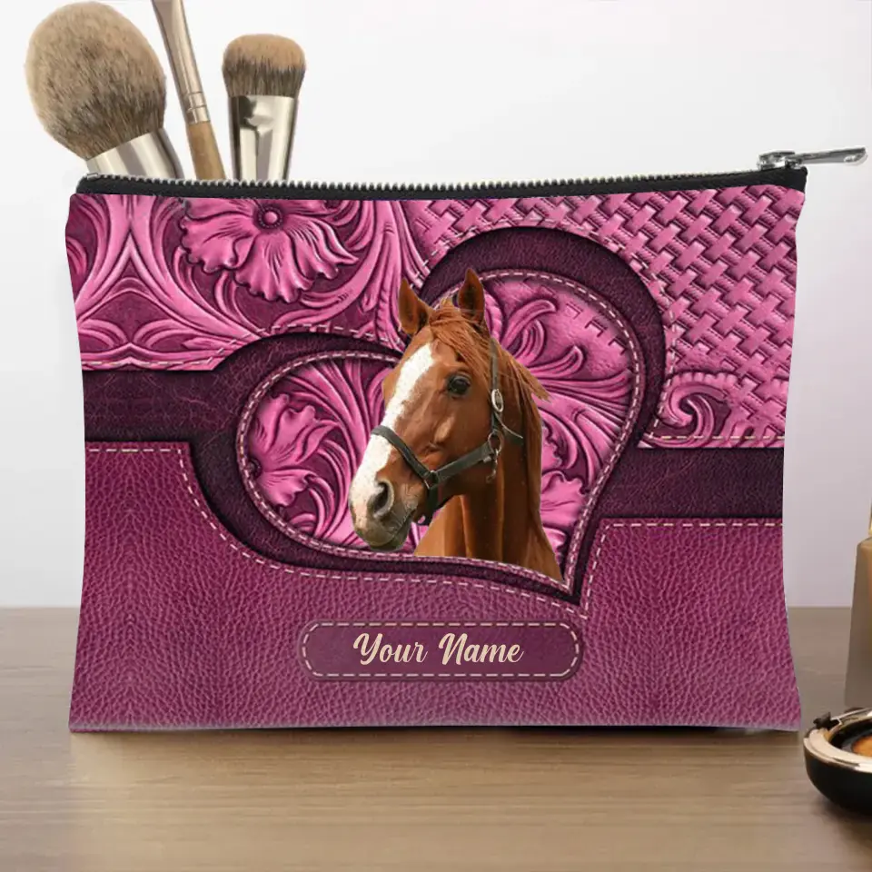 Personalized Upload Your Horse Photo Horse Lovers Gift Make Up Cosmetic Bag Printed HN241801