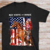 Personalized Upload Your Photo Red White And Horse Horse Riding US Flag Horse Lovers Gift T-shirt Printed HN241820