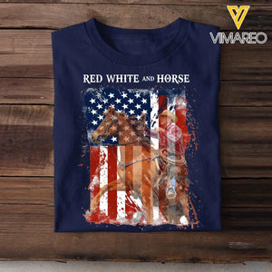 Personalized Upload Your Photo Red White And Horse Horse Riding US Flag Horse Lovers Gift T-shirt Printed HN241820