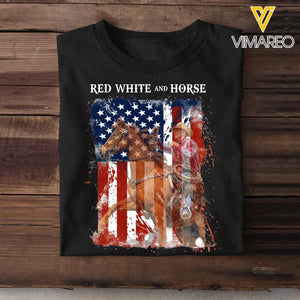 Personalized Upload Your Photo Red White And Horse Horse Riding US Flag Horse Lovers Gift T-shirt Printed HN241820